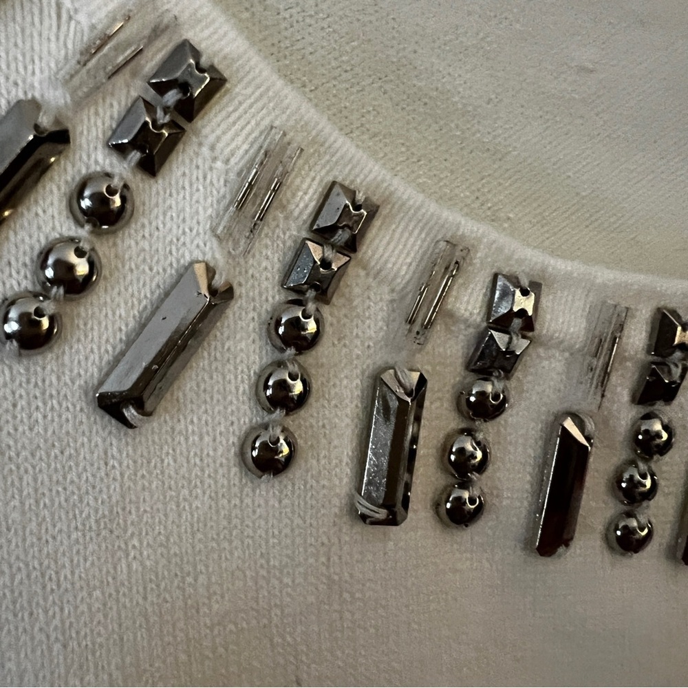 Chico's White Sweater with Silver Embellishments - Picture 6 of 9